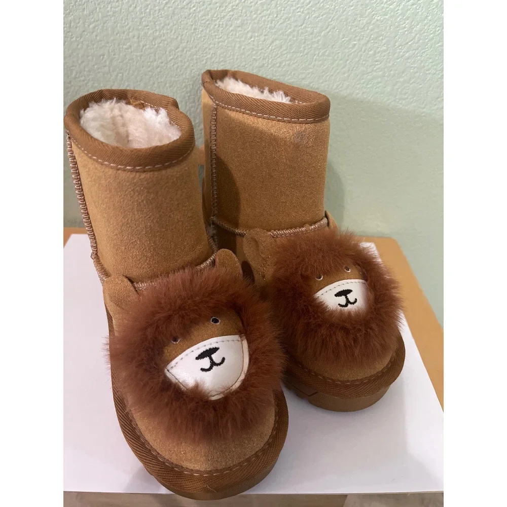 Dream Paris Kids Boys Girls Cute Animal Faux Sherpa Lining Winter Boots Size 10